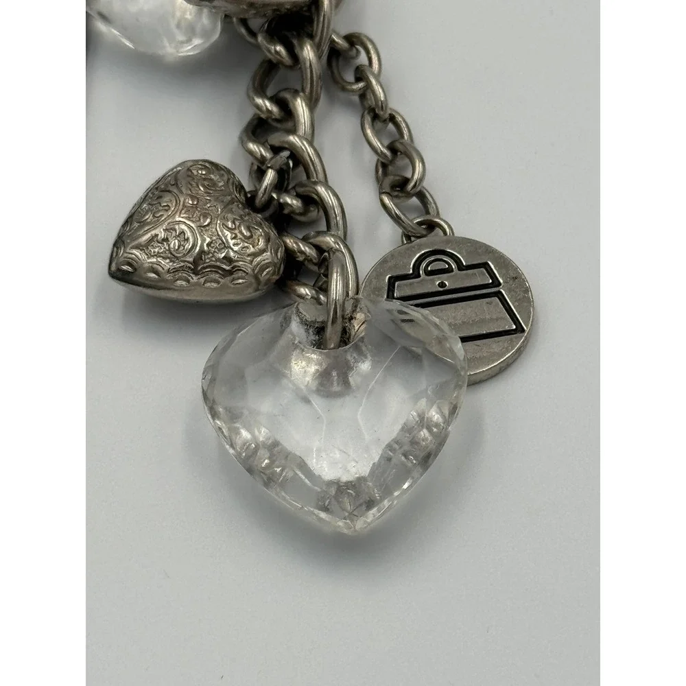 Kathy Van‎ Zeeland Silver Tone Heart Bag Charm Keychain Clear Faceted Hearts Y2K